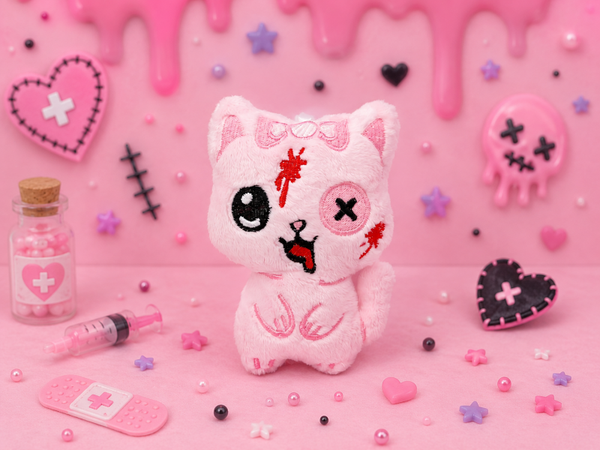 🐱🩷 Porte-clé Chaton Zombie Creepy Kawaii Rose 🩷🐱