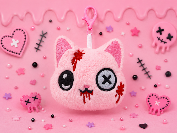 🐱🩷 Porte-clé Chat Zombie Creepy Kawaii Rose 🩷🐱