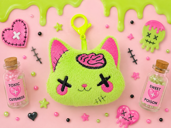 🐱💚 Porte-clé Chat Zombie Creepy Kawaii Vert 💚🐱