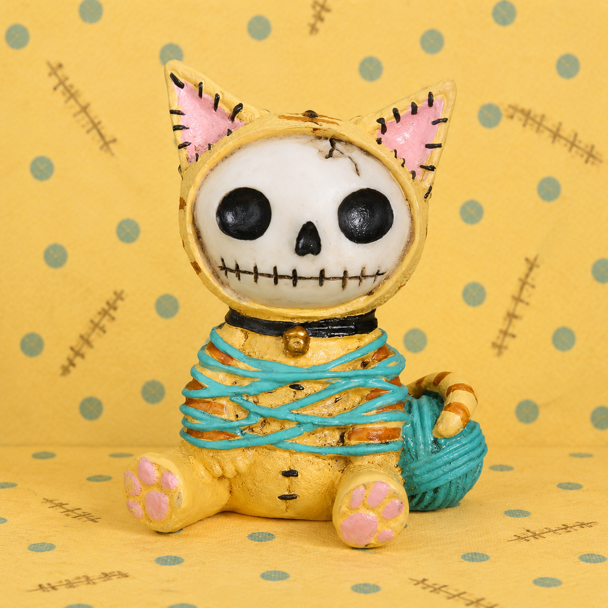 Furrybones Chat Jaune – Figurine squelette avec pelote de laine