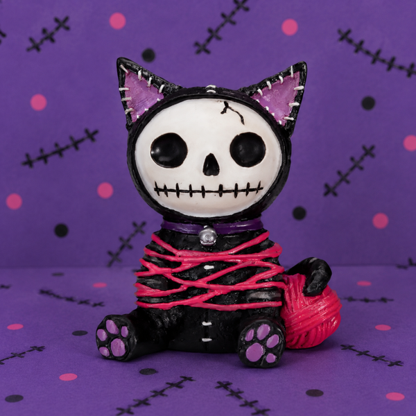 Furrybones Chat Noir – Figurine squelette avec pelote de laine