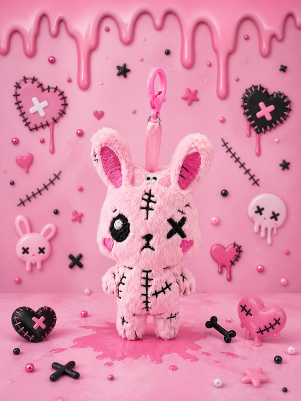 🐰🩷 Porte-clé Lapin Zombie Creepy Kawaii Rose 🩷🐰