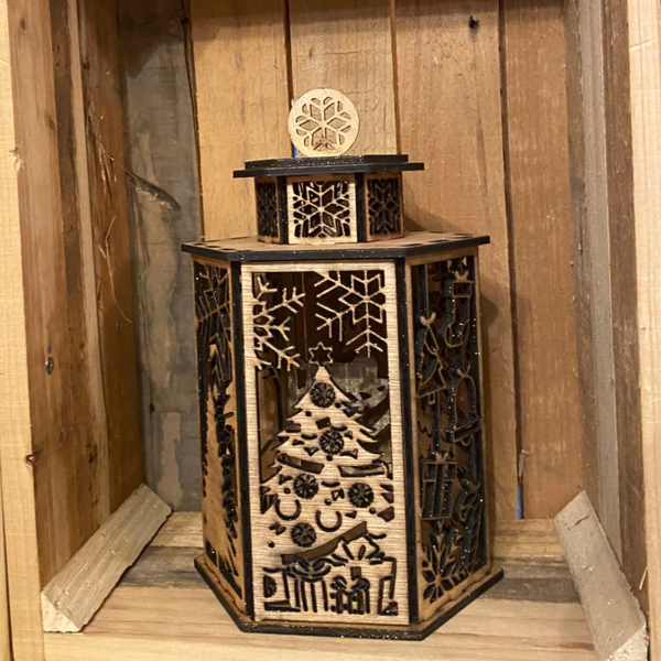 kerstornament - kerstlantaarn naturel hout