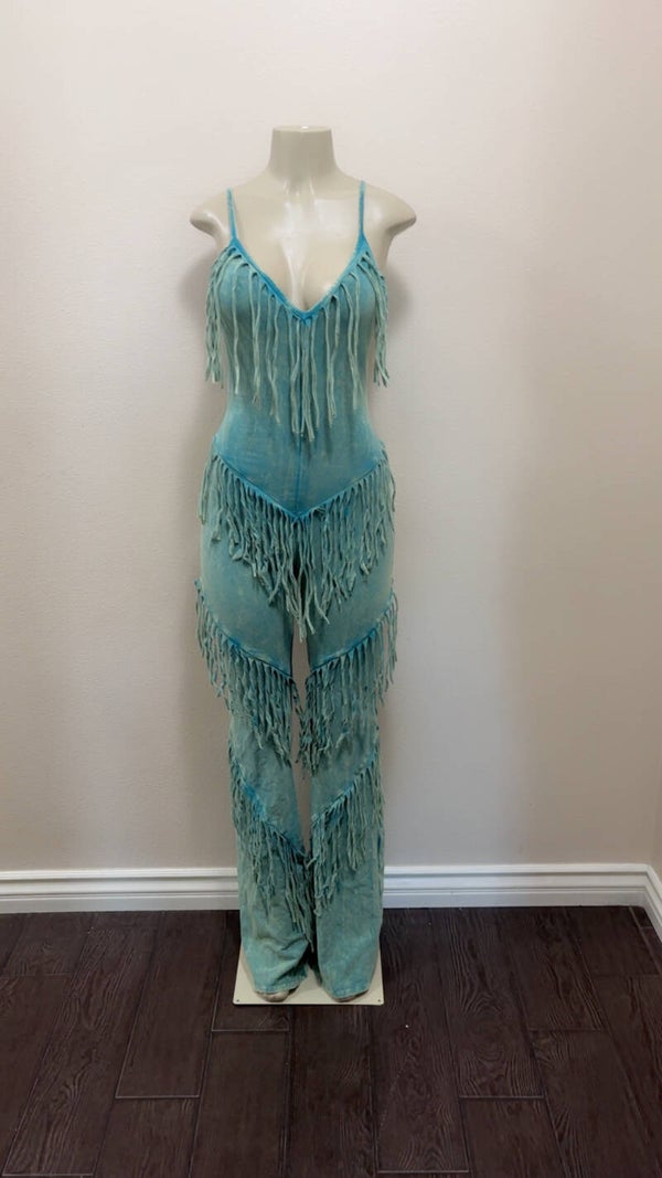 teal tassel romper