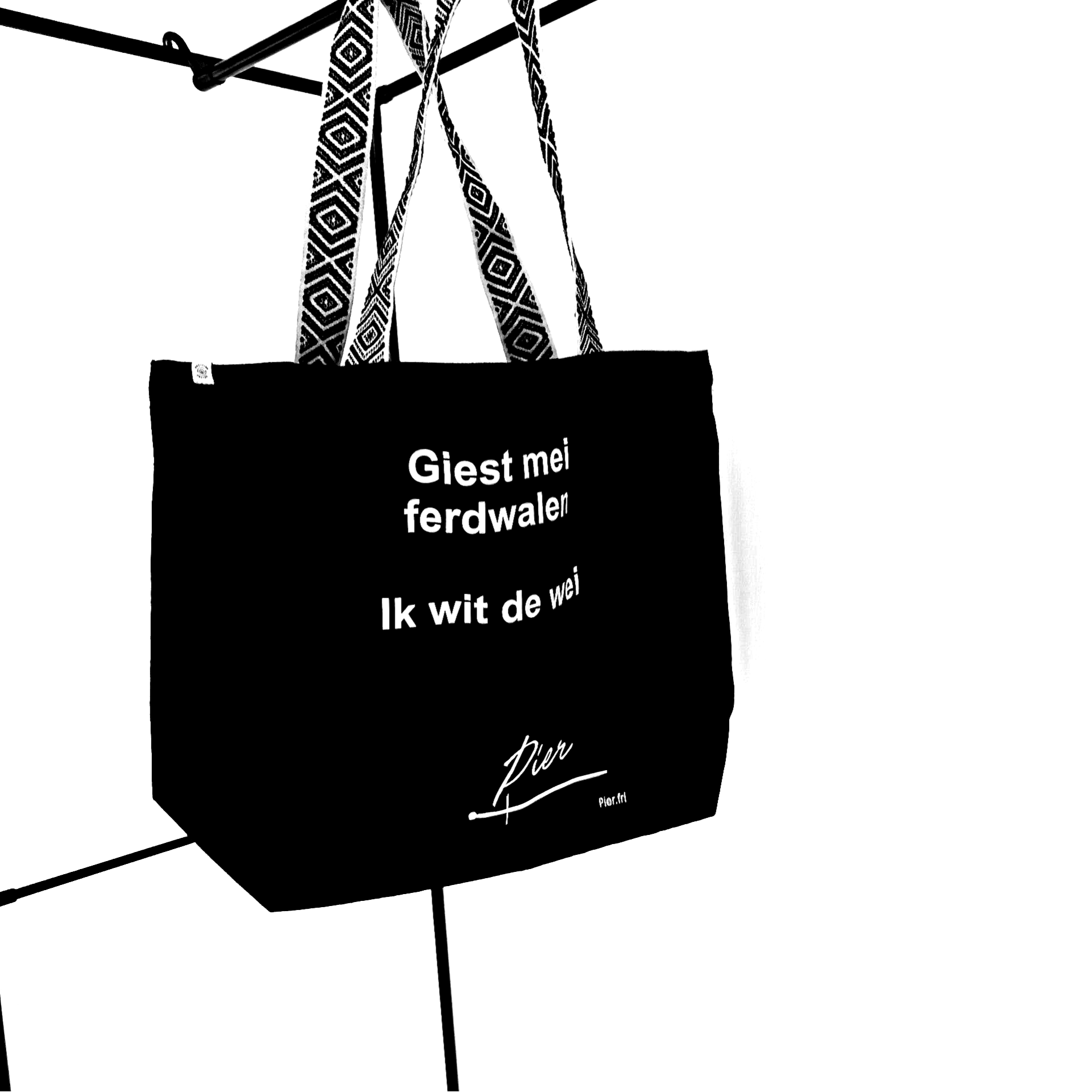 Lekkere hippe schoudertas, zwart, Frysk; Giest mei ferdwalen