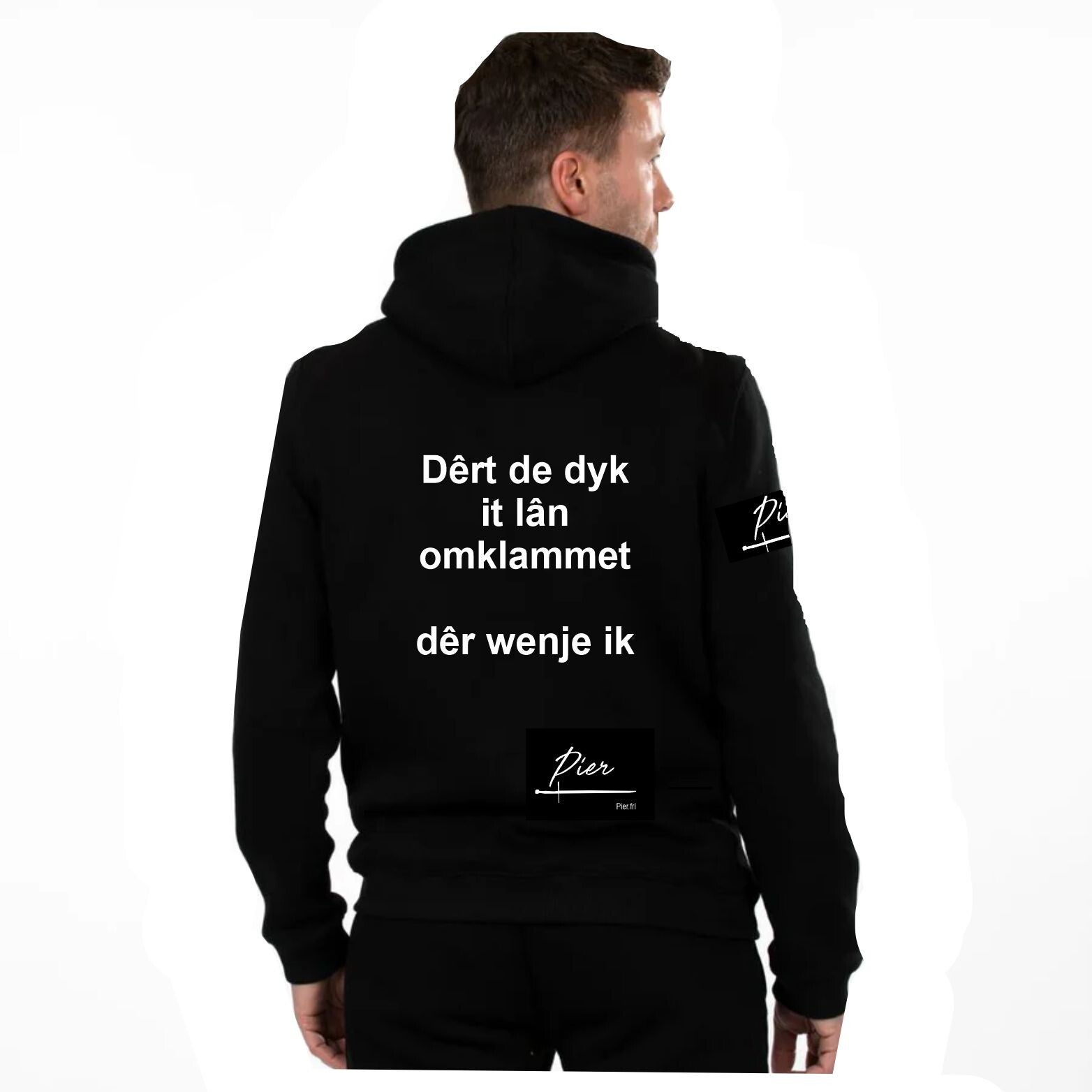 Zwarte hoodie maat XL    Frysk  Pier.frl   'Dêrt de dyk it lân omklammet'