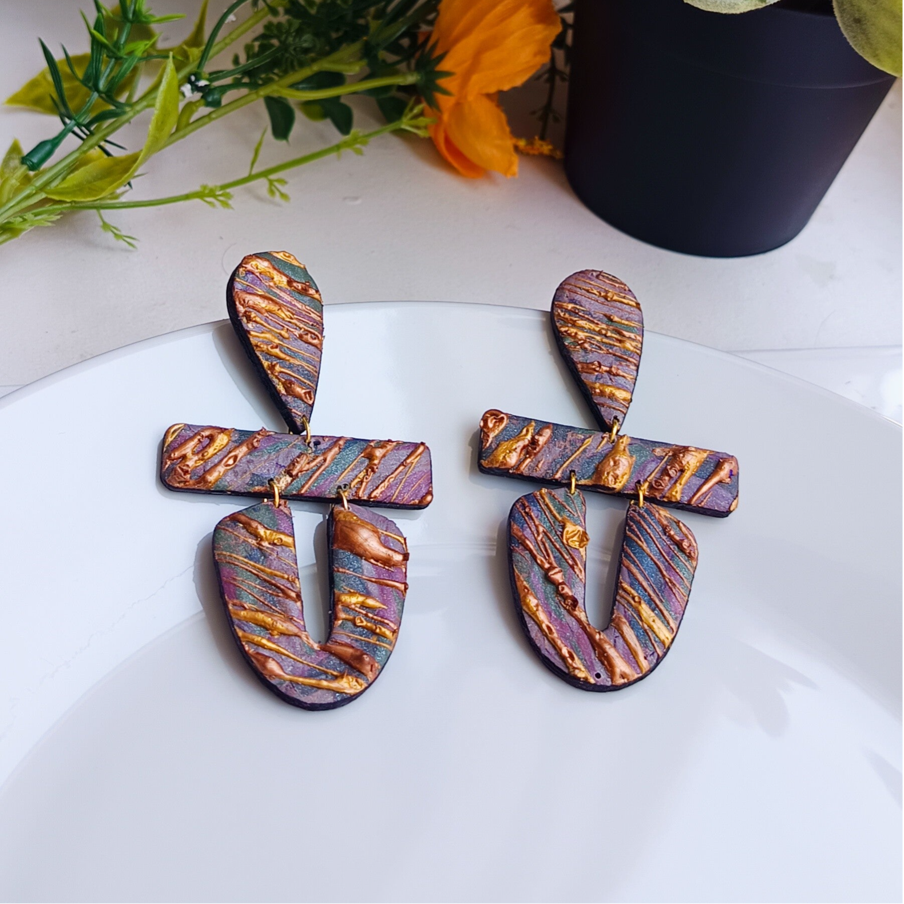 Boucles d'oreilles/clous d'oreilles à motif métallique