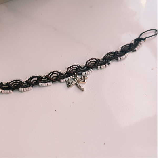 Bracelet macramé pendentif libellule