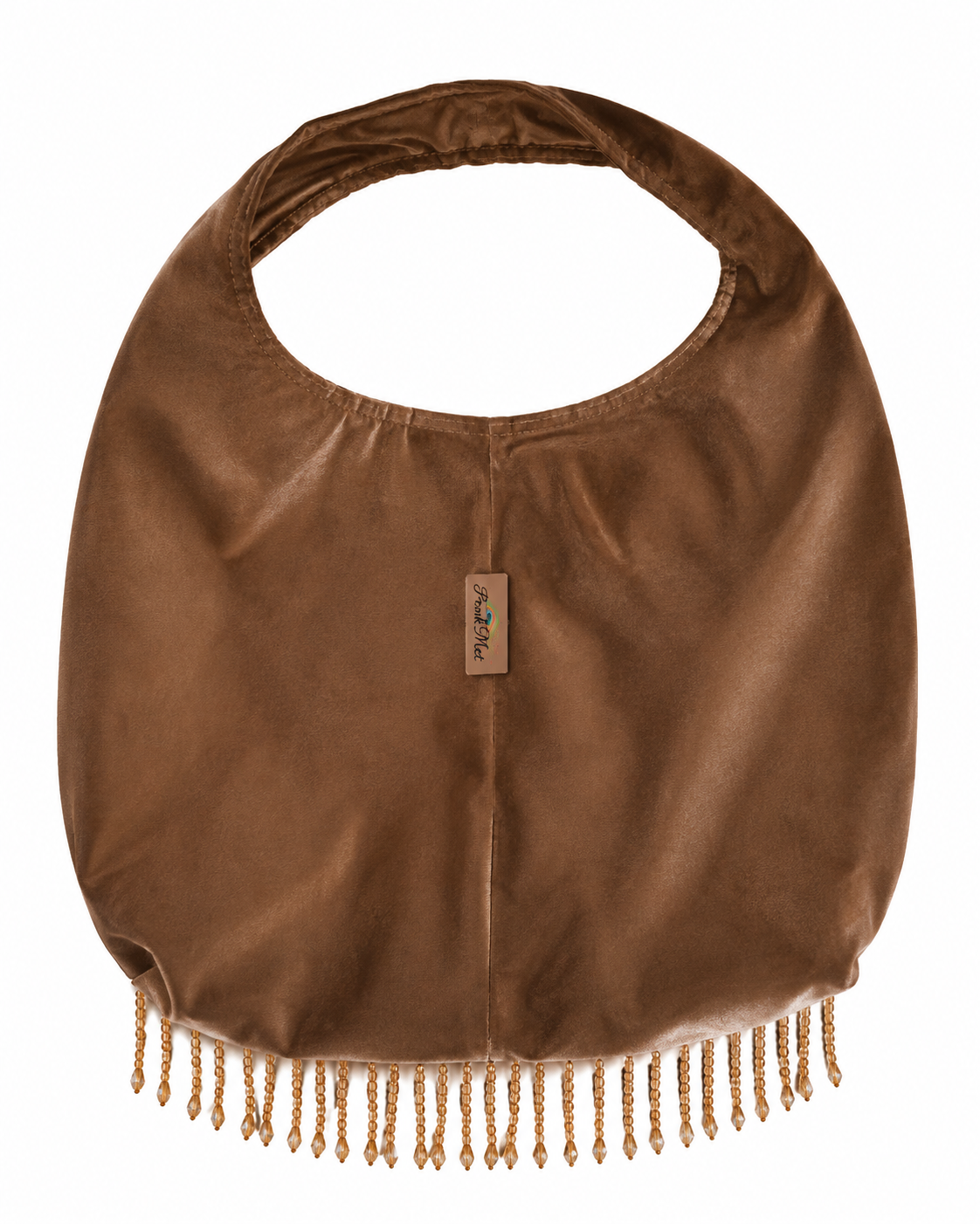 Cognacbruin Velours Franjes Handtas