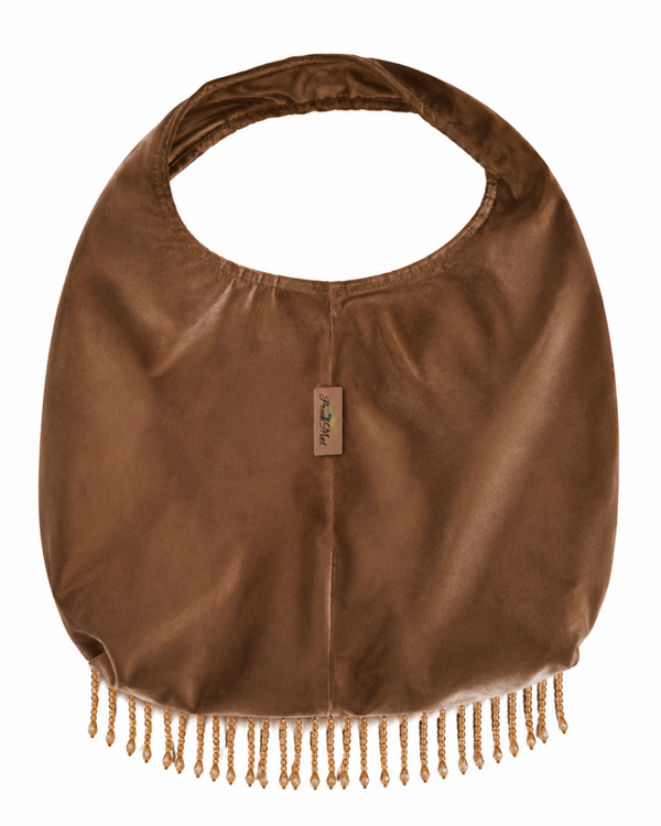 Cognacbruin Velours Franjes Handtas