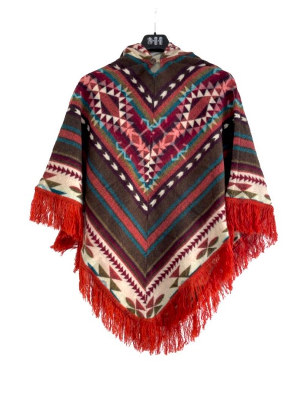Poncho | Oranje Taupe | Alpacawol | Native patroon