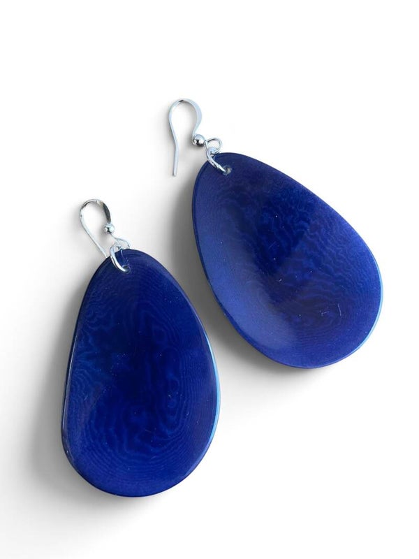 Tagua oorrringen blad donkerblauw