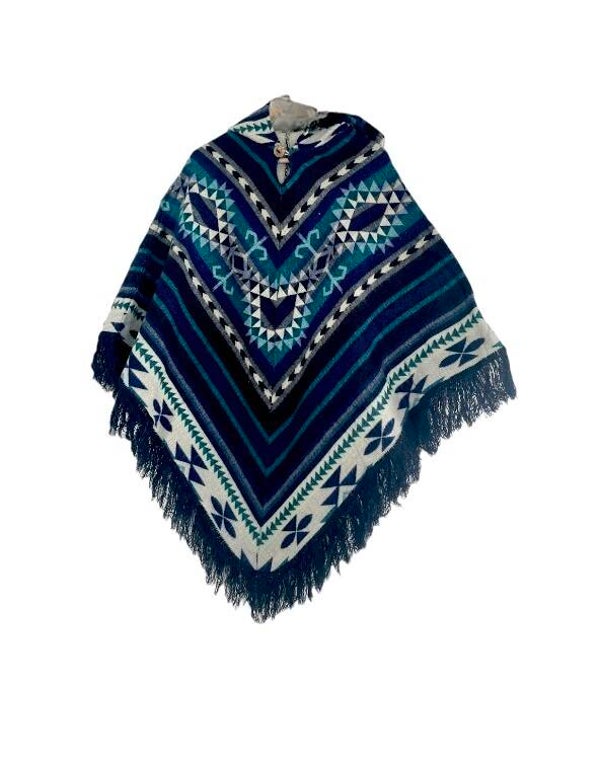 Poncho | Blauw | Alpaca wol | Native patroon