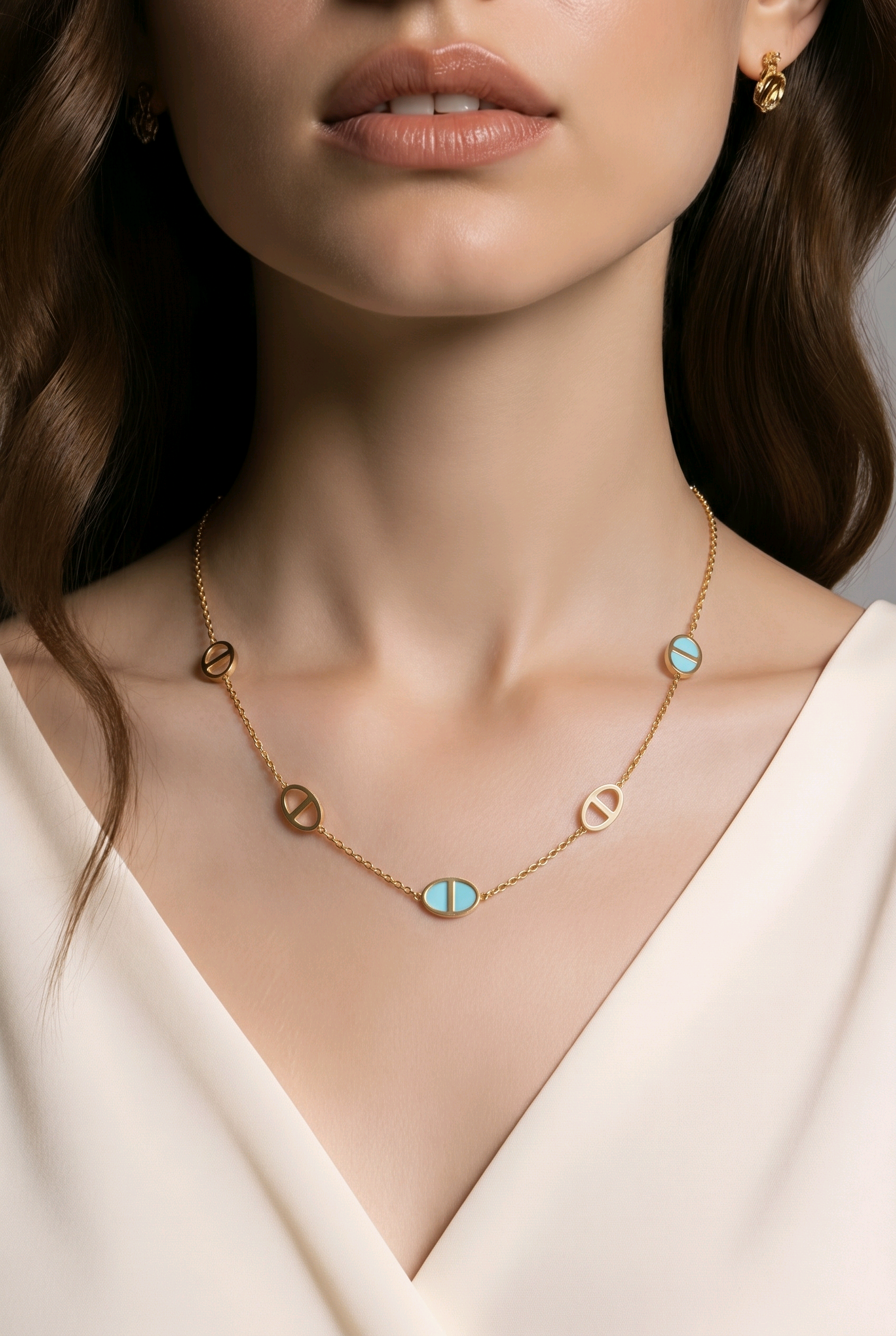 Collier maille marine doré + nacre