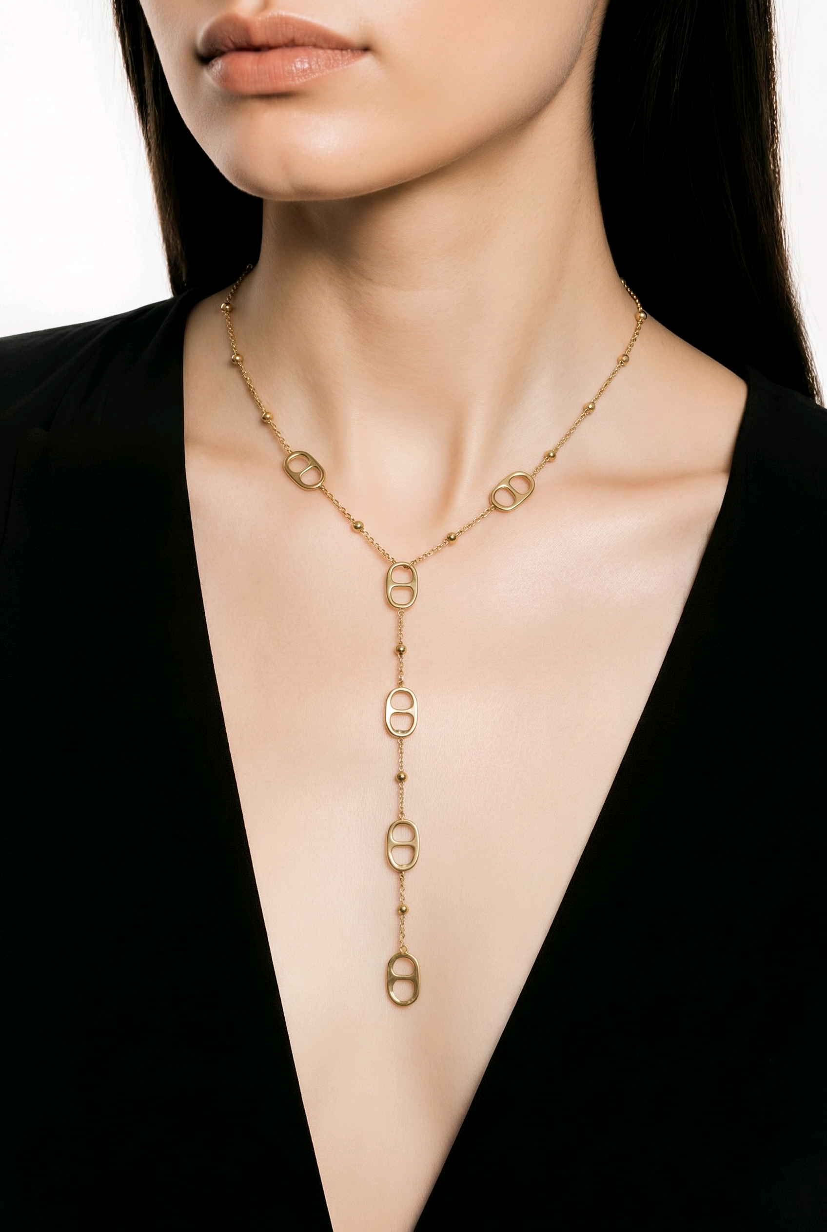 Collier maille marine doré en Y