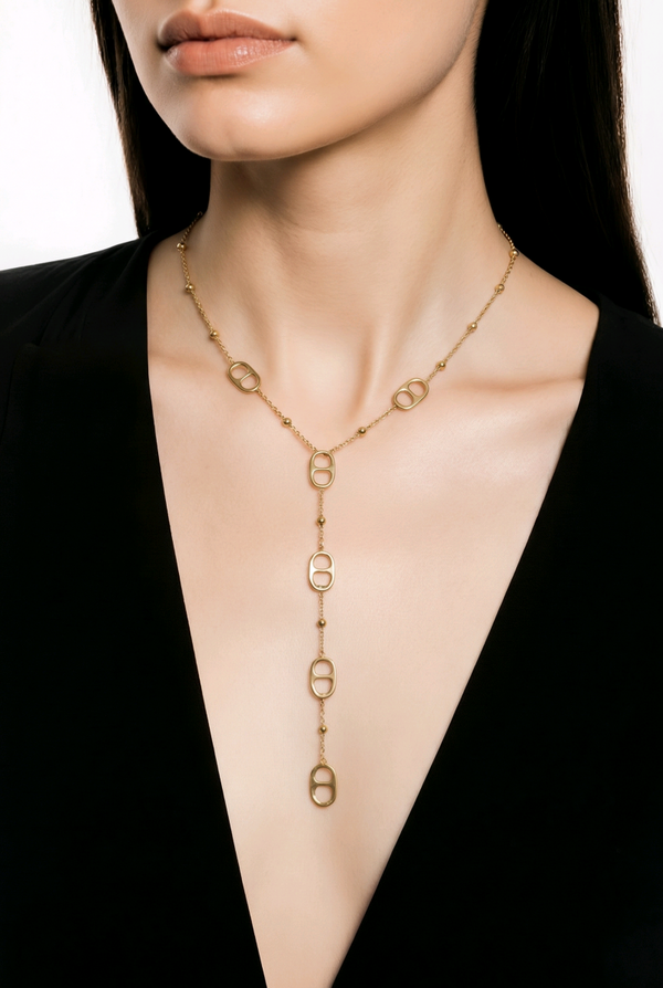 Collier maille marine doré en Y