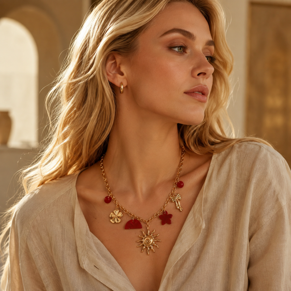 Collier breloques rose des bois