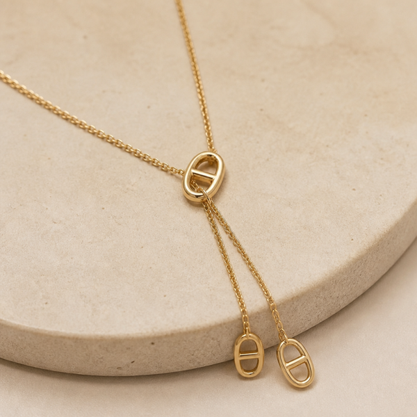 Collier maille marine doré en Y doublé