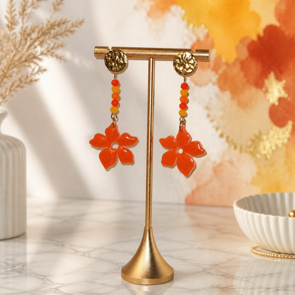 Boucles d'oreilles Hibisca corail
