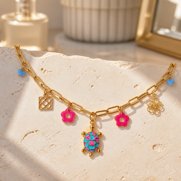 Bracelet Charms tortue bleu pink