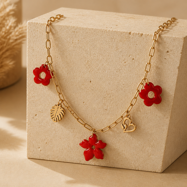 Collier breloques grenat