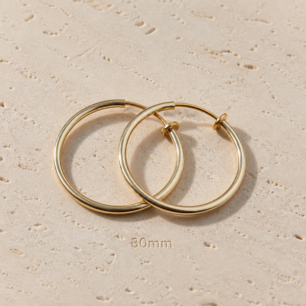 Créoles à pinces rondes dorées 30 mm
