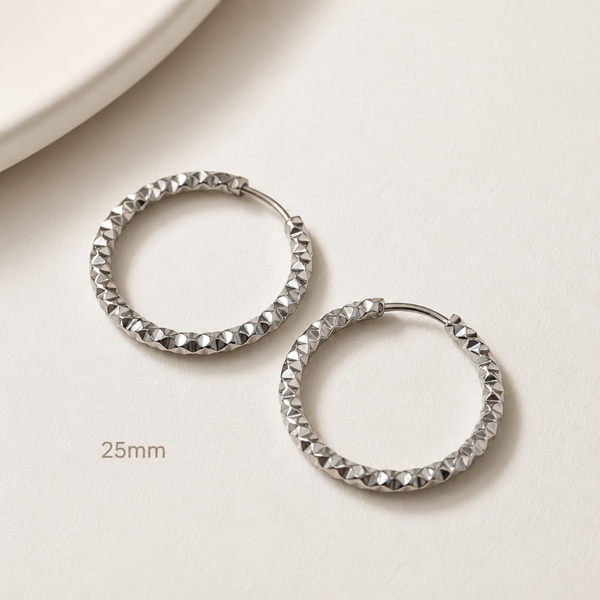 Créoles argentées diamant 25 mm