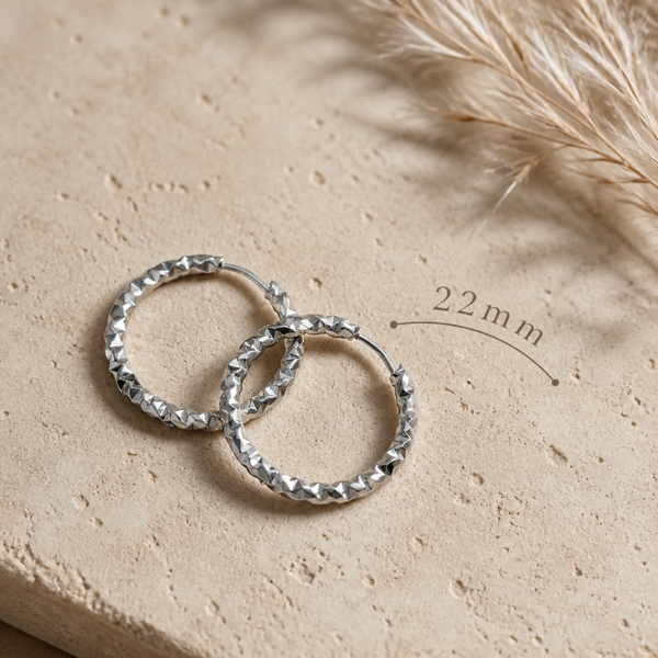 Créoles argentées diamant 22 mm