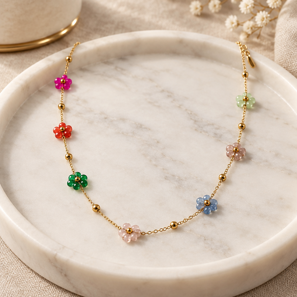 Collier Fleurs perles colors