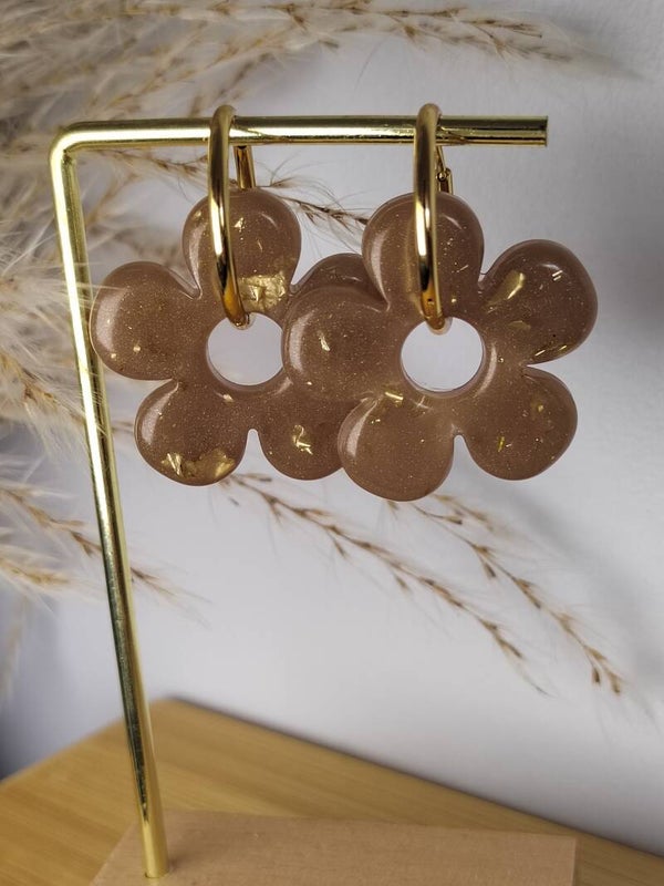 Créoles dorées 25 mm + pampilles Bora Bora