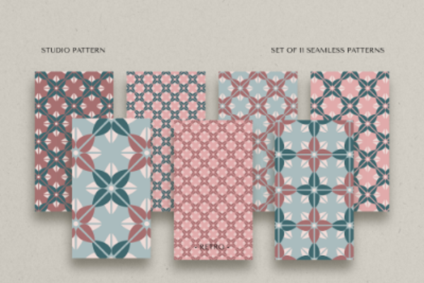 Uitgebreide 11 delige retro seamless patronen set. Digitale download