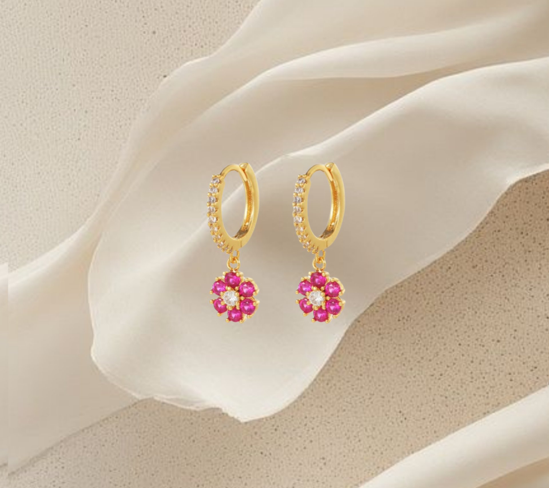 Ring oorbellen pinkflower