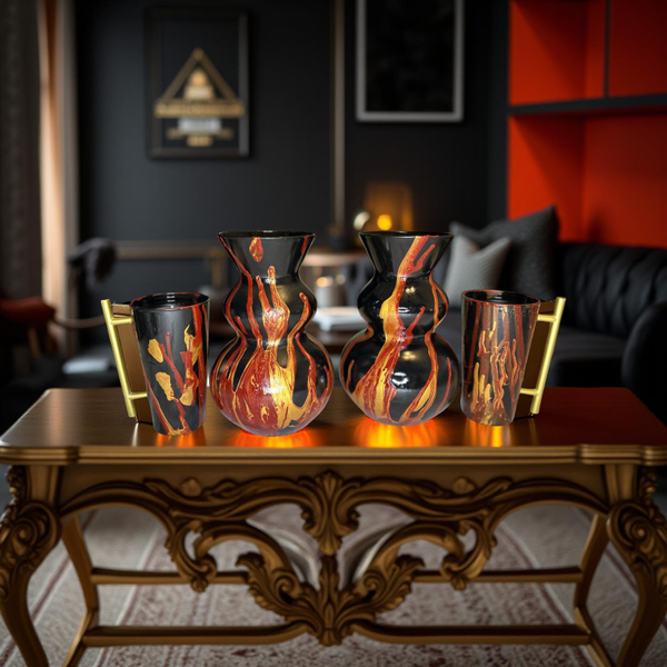 Fire Flames Vase Candle Set Black