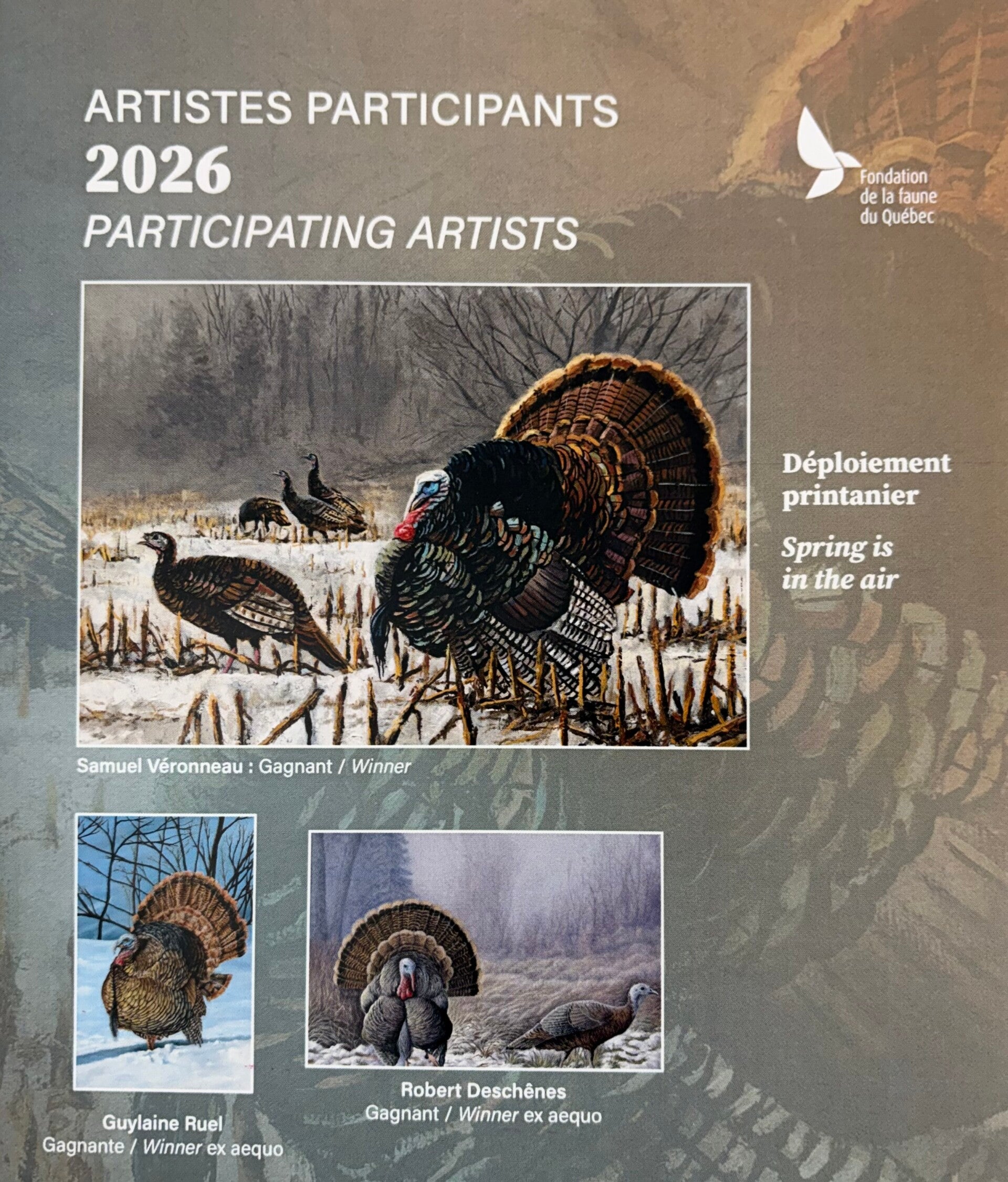Robert M. Deschenes artiste peintre animalier naturaliste du Bas-Saint-Laurent avec son oeuvre Déploiement printanier, lauréate ex aequo Fondation de la Faune du Québec 2026"