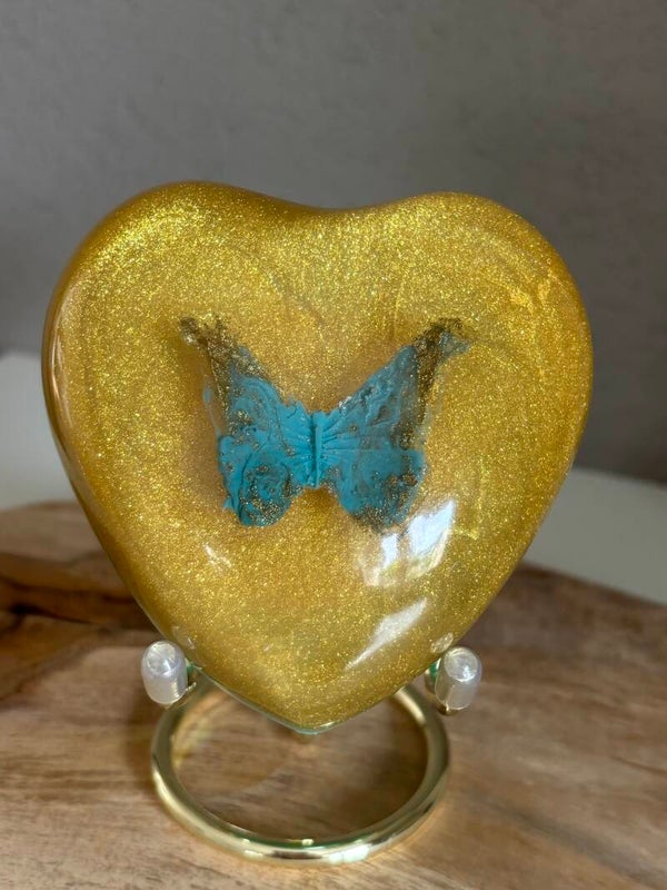 Ashart maat M in goud/turquoise/transparant met ingegoten vlinder