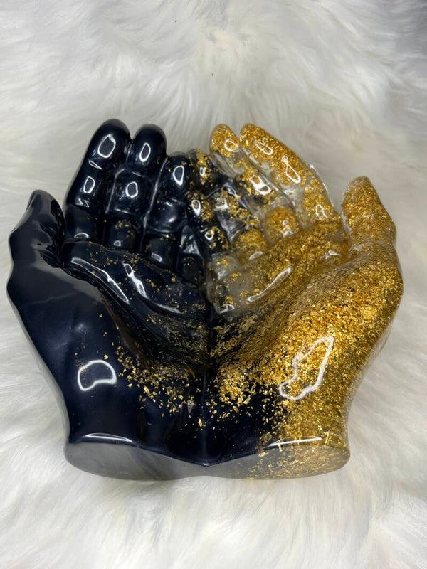 Handenschaal in zwart/transparant/goud