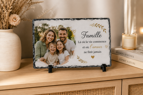 Cadres en ardoise personnalisés À partir de 17,90 € 📸 Personnalisation incluse 🎁 Support offert 🇫🇷 Réalisé avec soin dans notre atelier