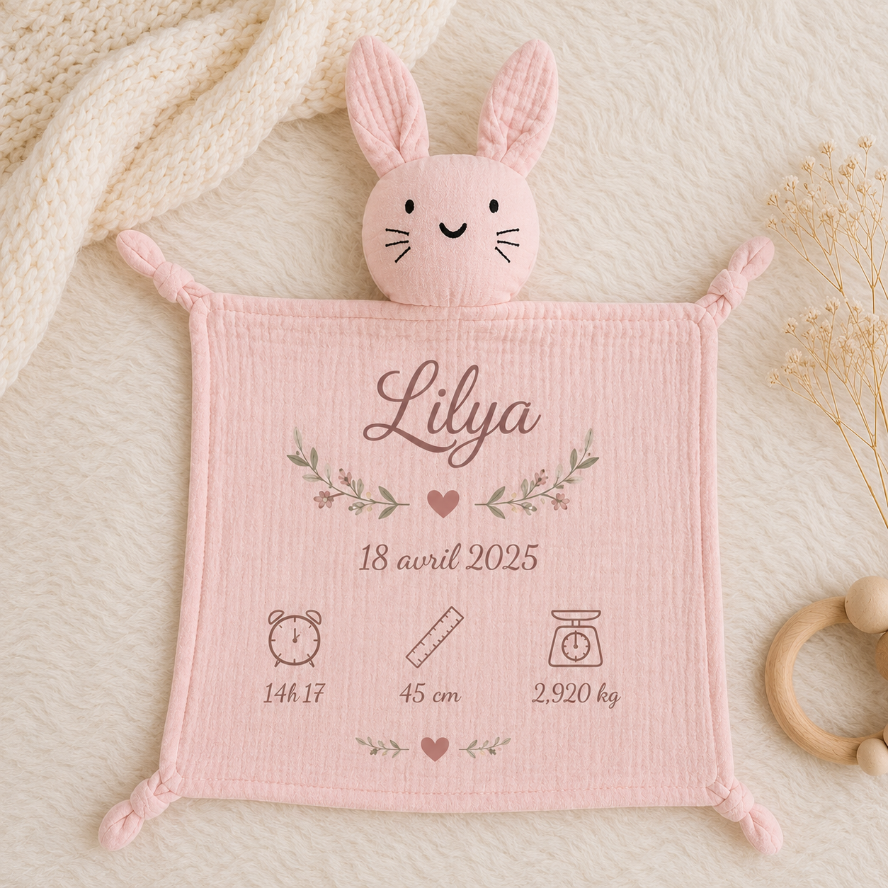 Doudou lapin personnalisé