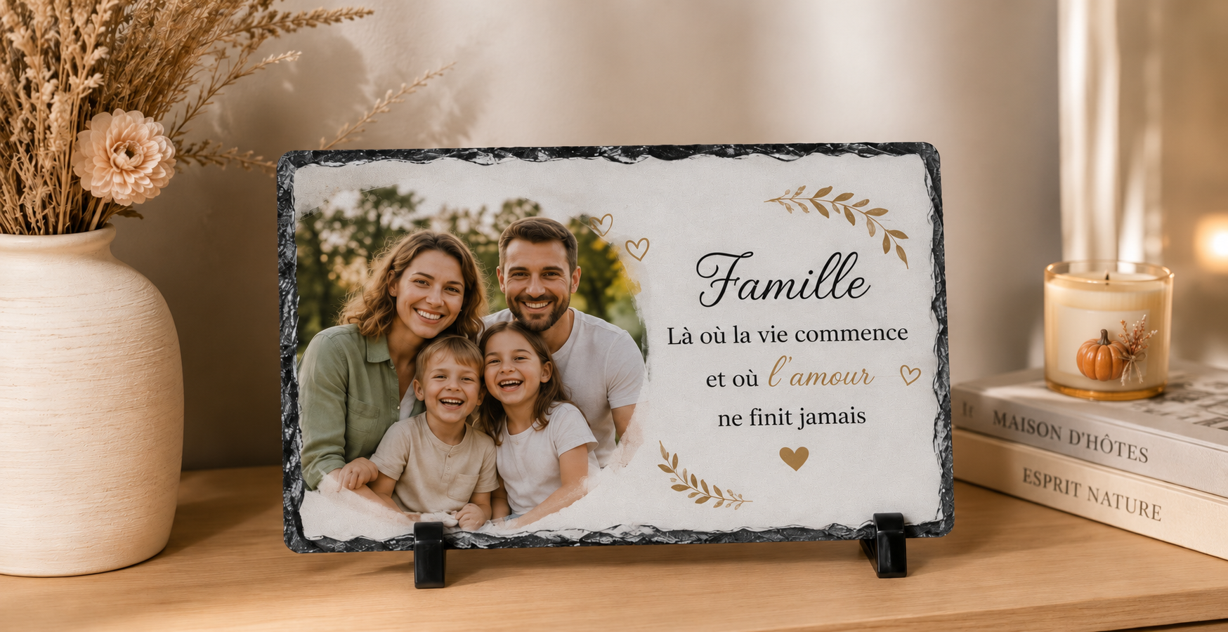 Cadres en ardoise personnalisés À partir de 17,90 € 📸 Personnalisation incluse 🎁 Support offert 🇫🇷 Réalisé avec soin dans notre atelier