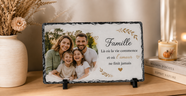 Cadres en ardoise personnalisés À partir de 17,90 € 📸 Personnalisation incluse 🎁 Support offert 🇫🇷 Réalisé avec soin dans notre atelier