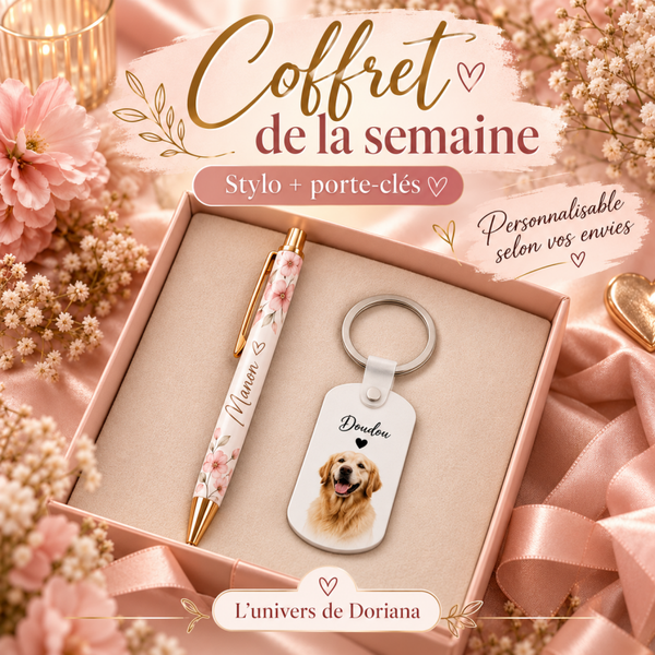🎁 Coffret cadeau personnalisé – Stylo & Porte-clés