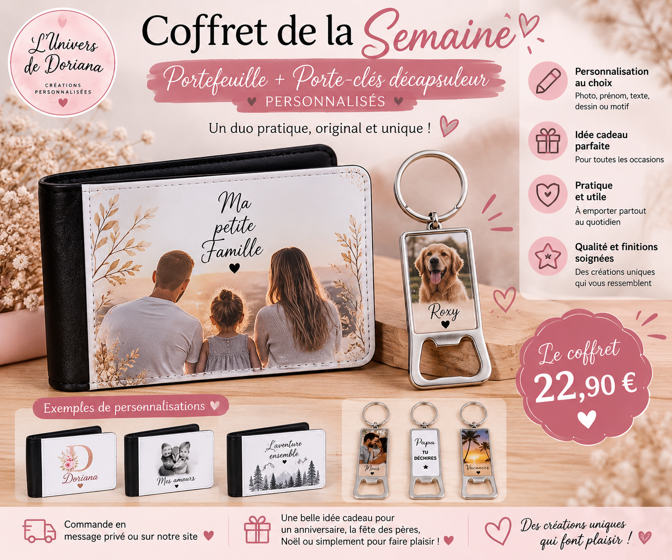 Coffret portefeuille personnalisé + porte-clés décapsuleur personnalisé
