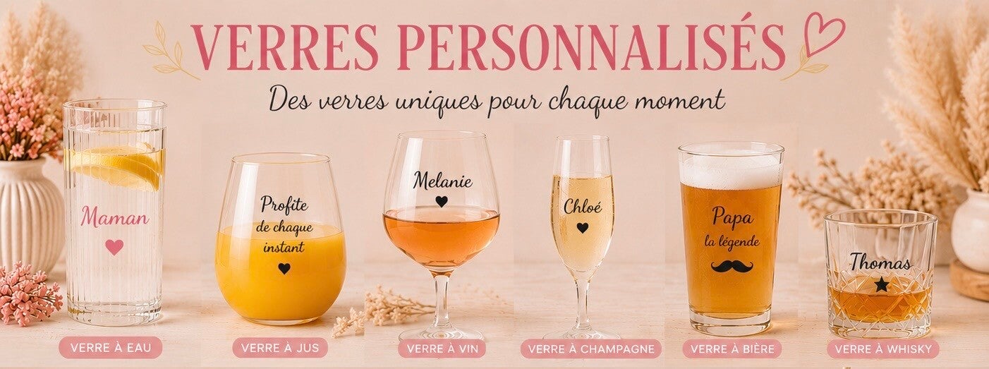 Verres personnalisés ⭐ À partir de 9,90 €  📸 Personnalisation incluse  🇫🇷 Réalisé avec soin dans notre atelier