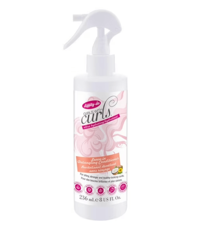 Dippity Do Girls with Curls Leave-in Detangler 8oz - Moeiteloos ontwarren en hydrateren voor meisjes met krullen.