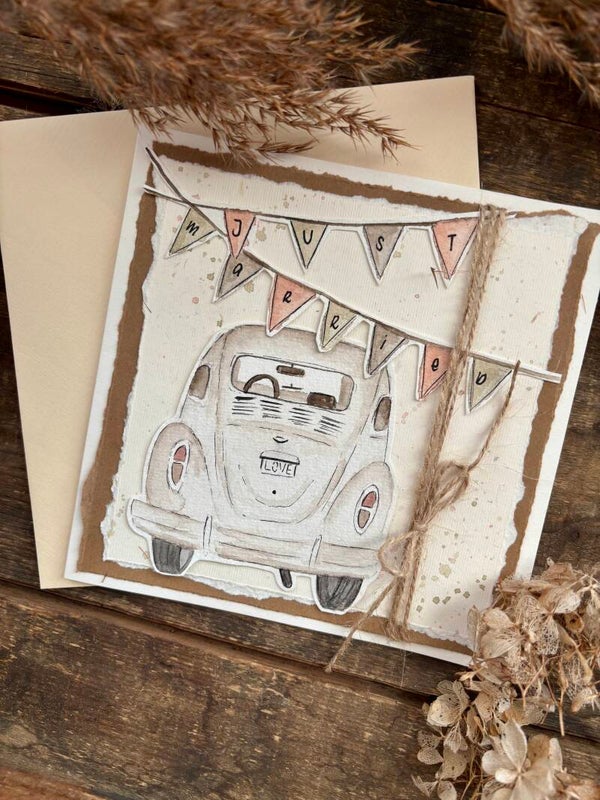 Hochzytschärtli "VW Chäfer u Wimpeli"