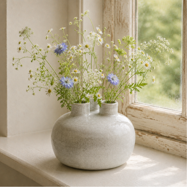 Ikebana vaas grijs wit