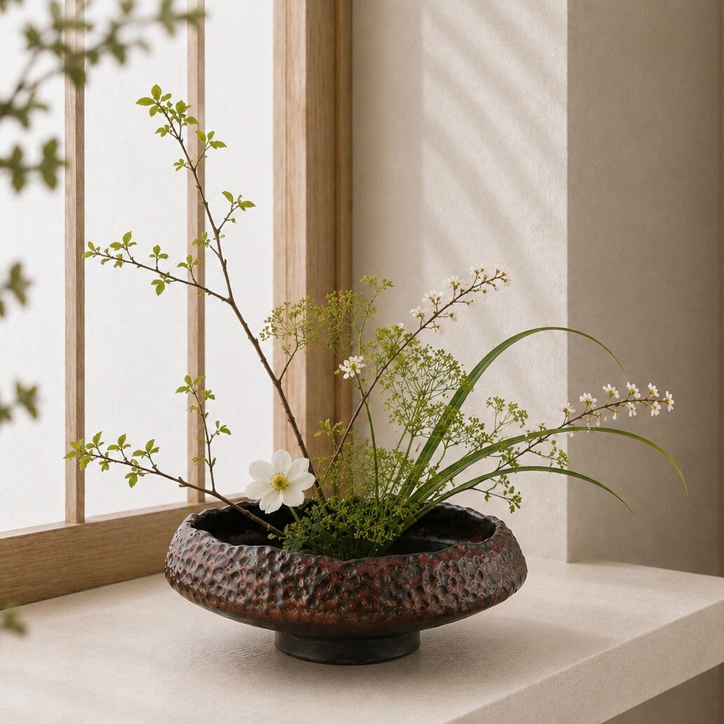 Ikebana schaal rood zwart