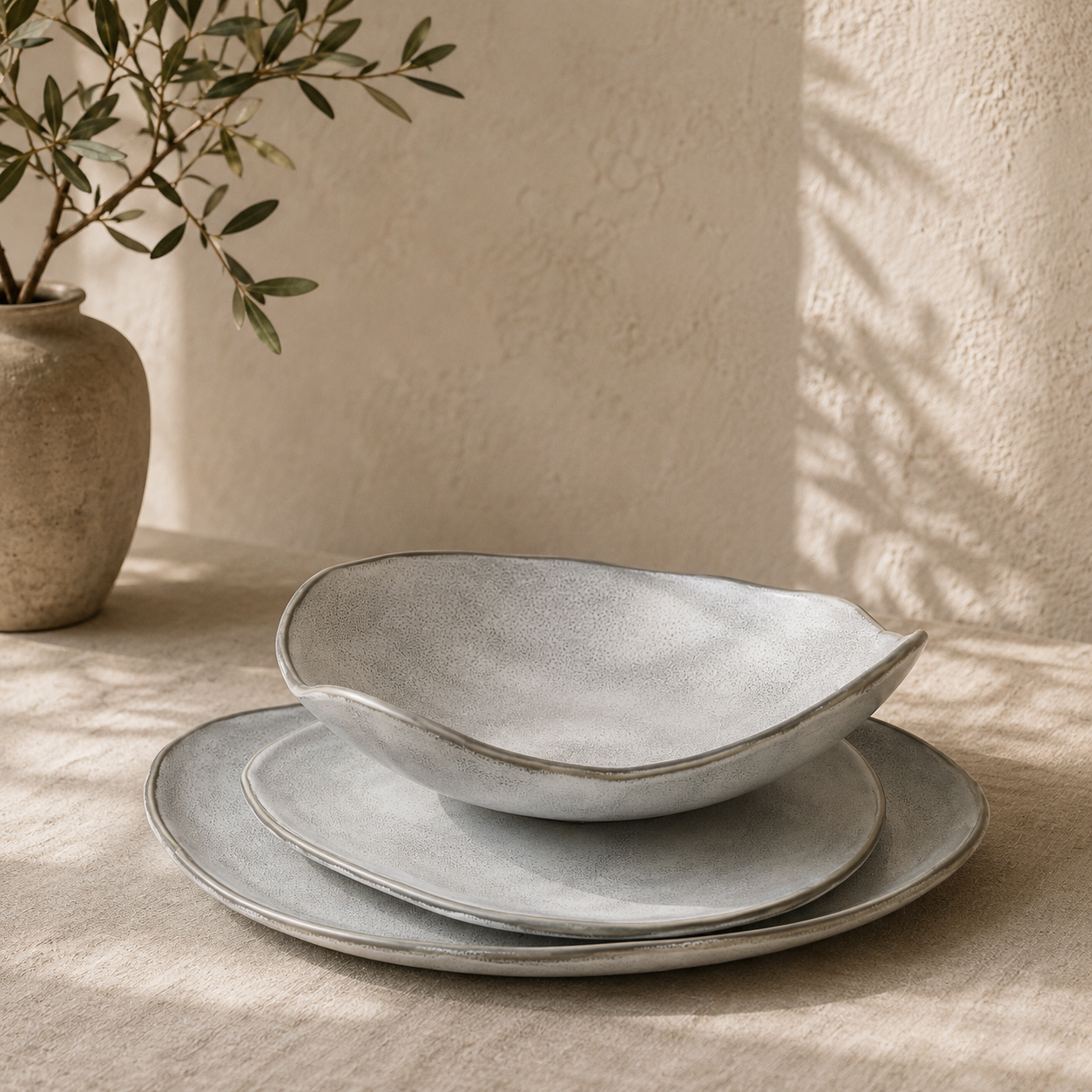 Dinerset grijs gespikkeld