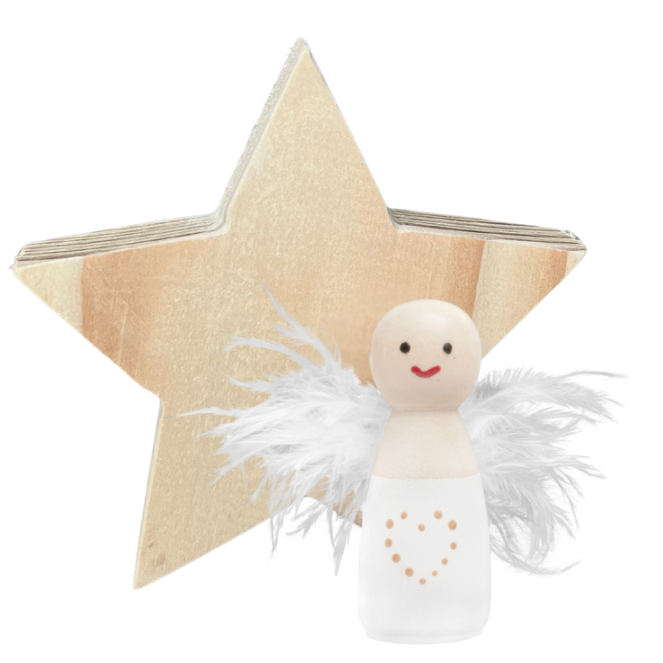 houten ster met engeltje