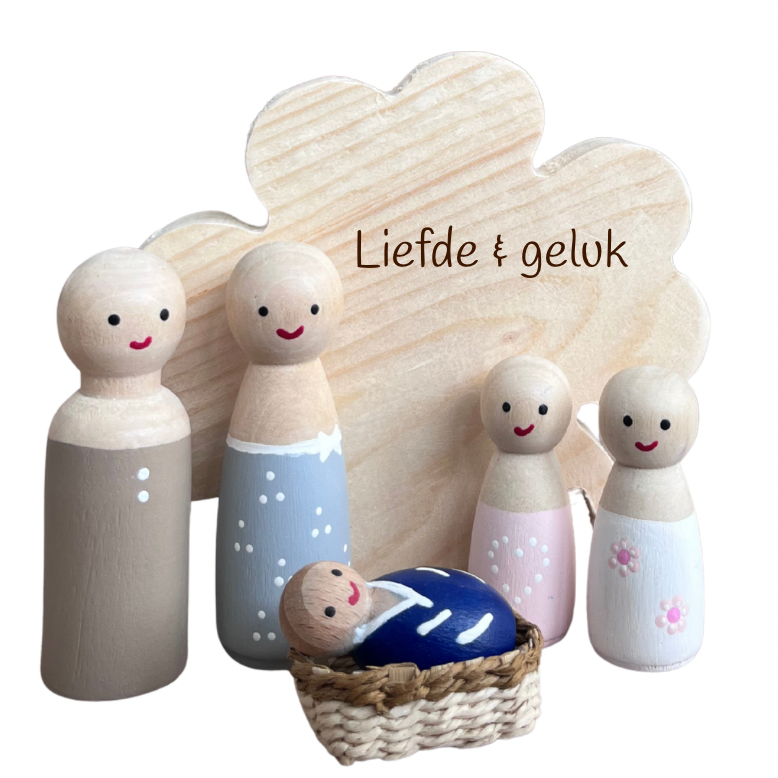 houten klaver personaliseerbaar met houten poppetjes